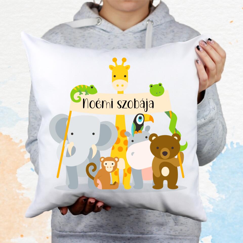 Állatkerti állatok egyedi neves párna