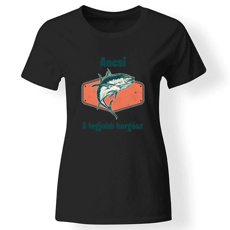 Horgász póló nőknek fekete