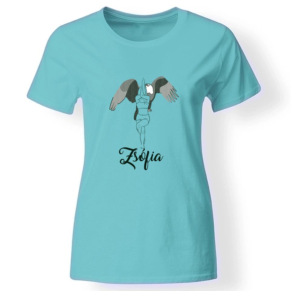 Női yoga póló névvel türkiz