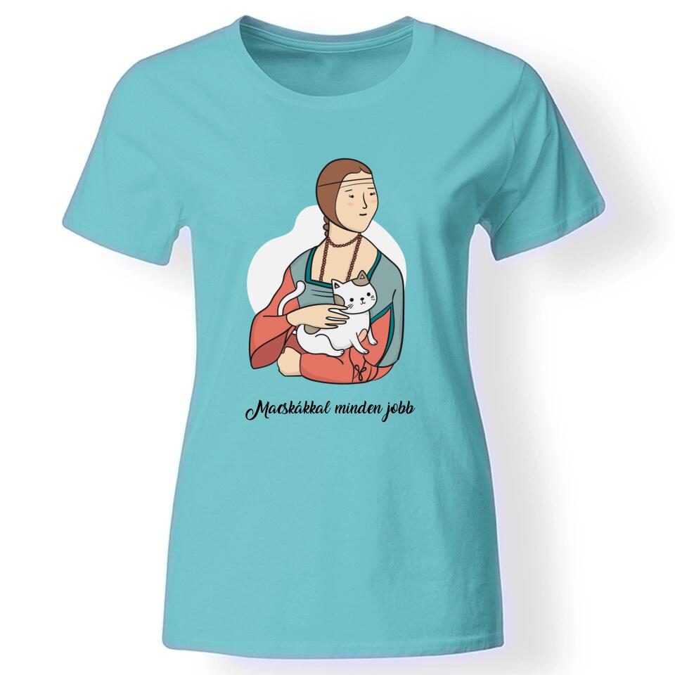 Klasszikus festmények cicával női türkiz