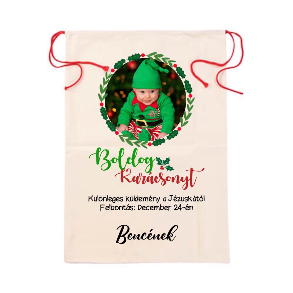 Karácsonyi ajándék zsák egyedi képpel