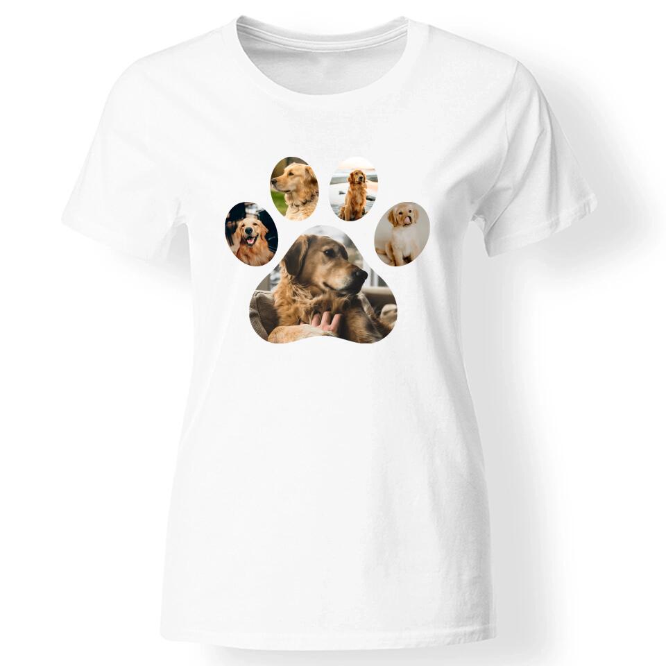 Egyedi fényképes kutyás női póló fehér