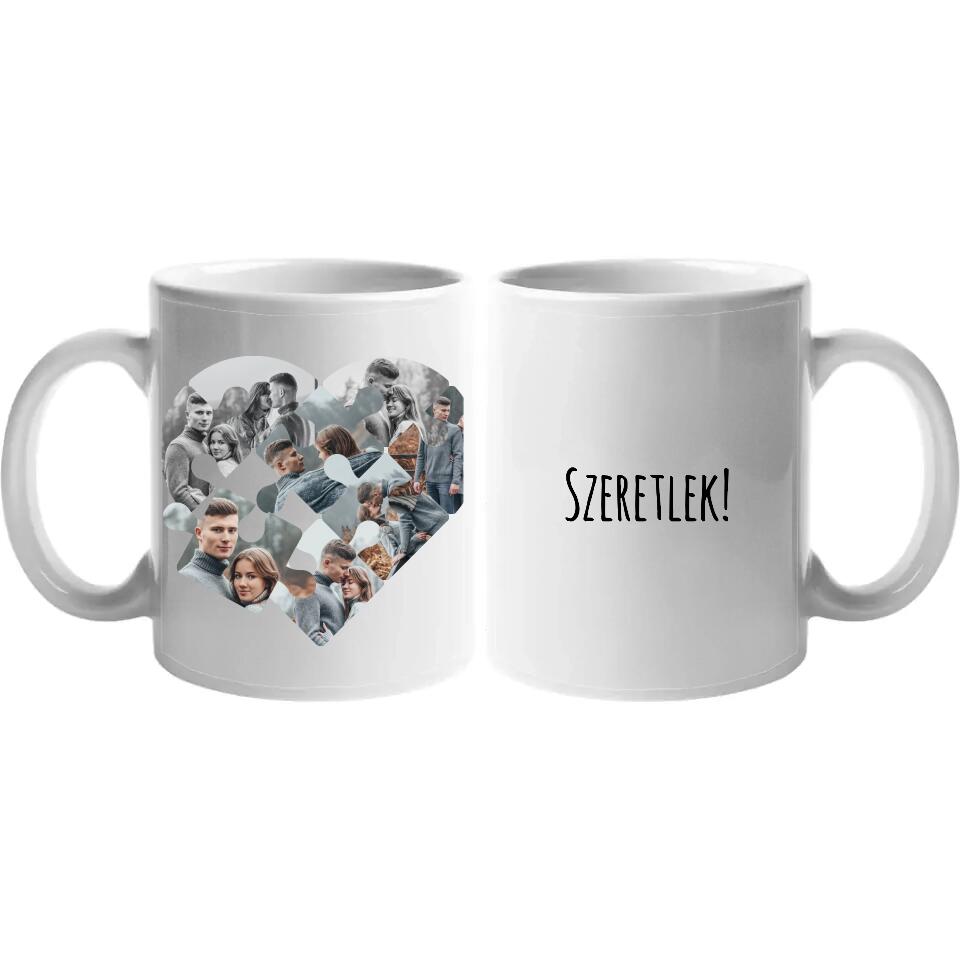 Mozaik mintás szív puzzle bögre