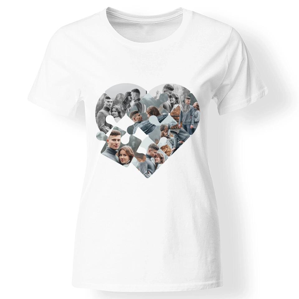 Mozaik mintás szív puzzle női poló fehér