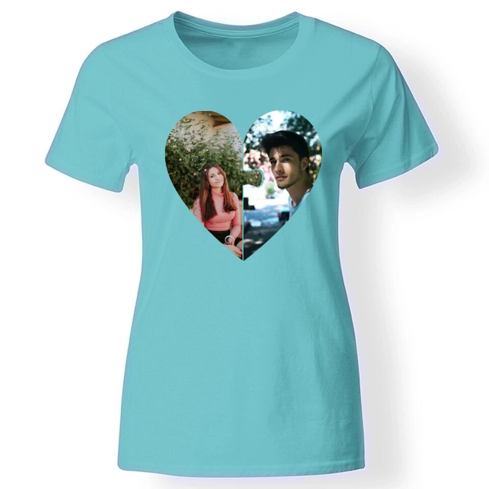Szív puzzle egyedi képes női póló türkiz