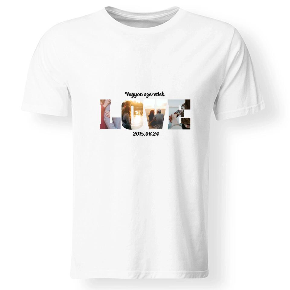 LOVE feliratos egyedi fényképes férfi póló