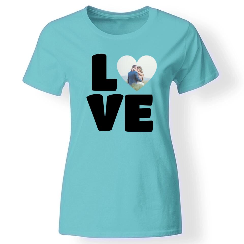 LOVE egyedi fényképes női póló türkiz