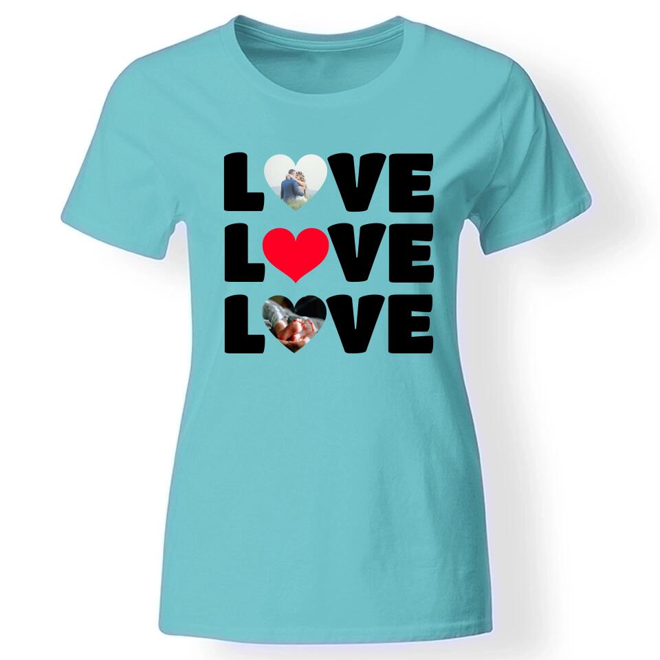 Egyedi 2 szív képes póló nőknek türkiz