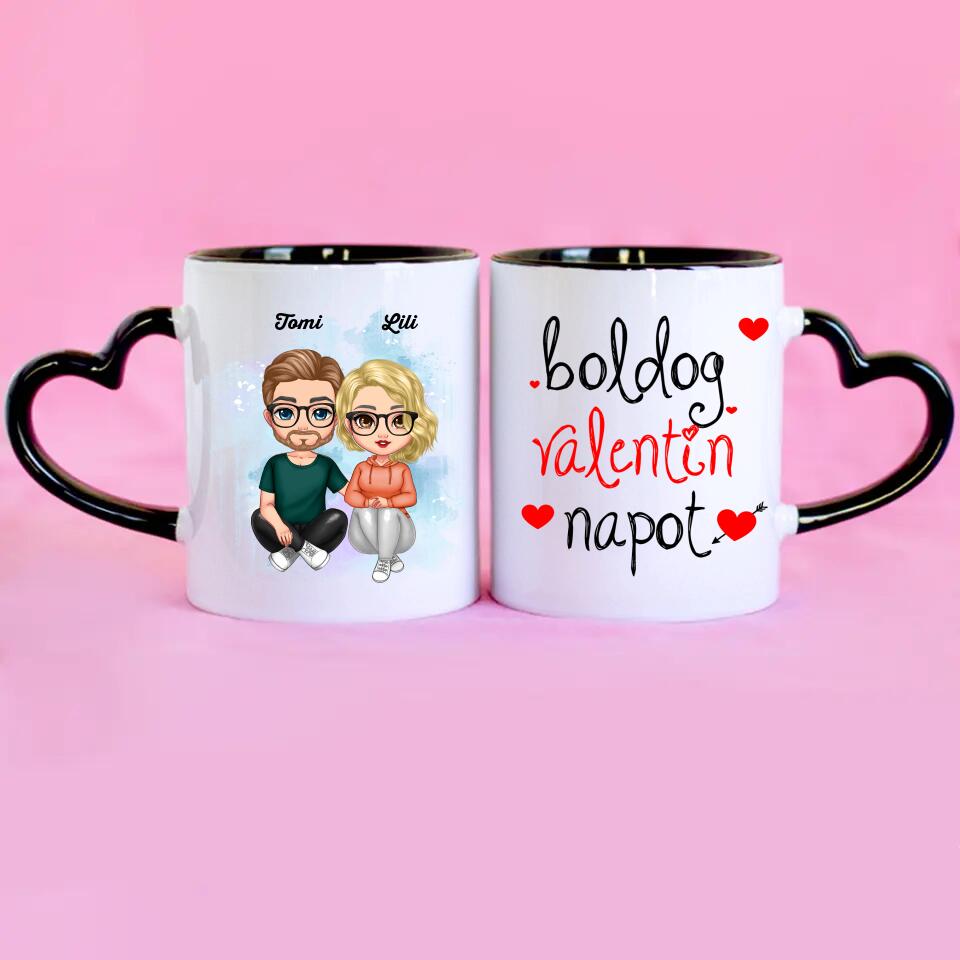 Valentin napi cuki páros szív füles bögre