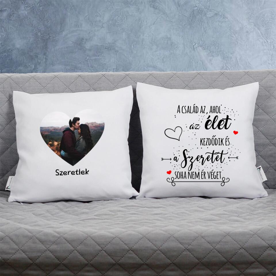 Kétoldalas egyedi fotós párna páros idézettel