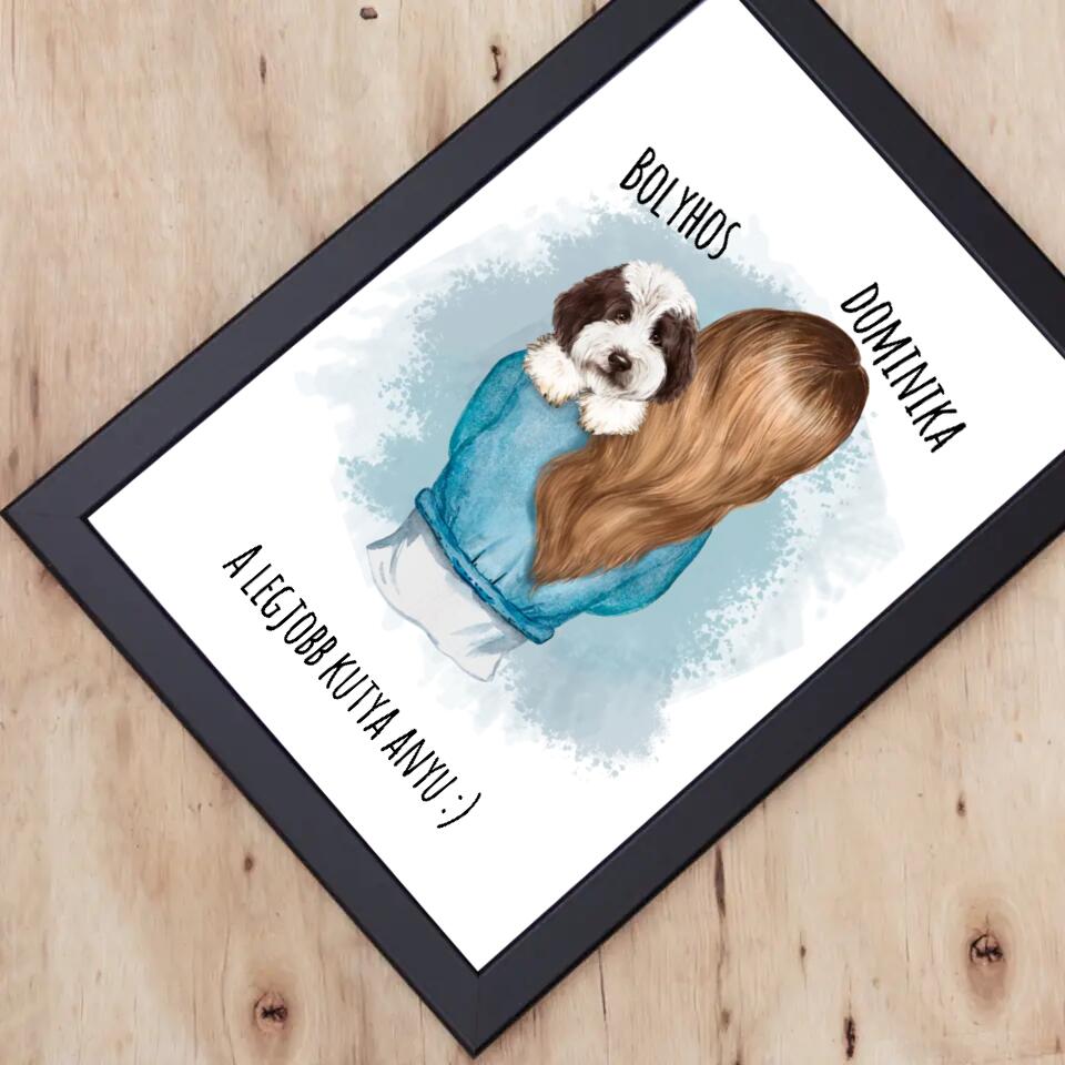 Egyedi falikép vállon ülő kutyákkal