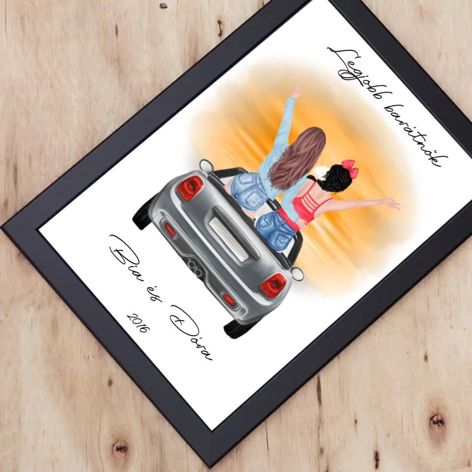 Barátnők autóban falikép