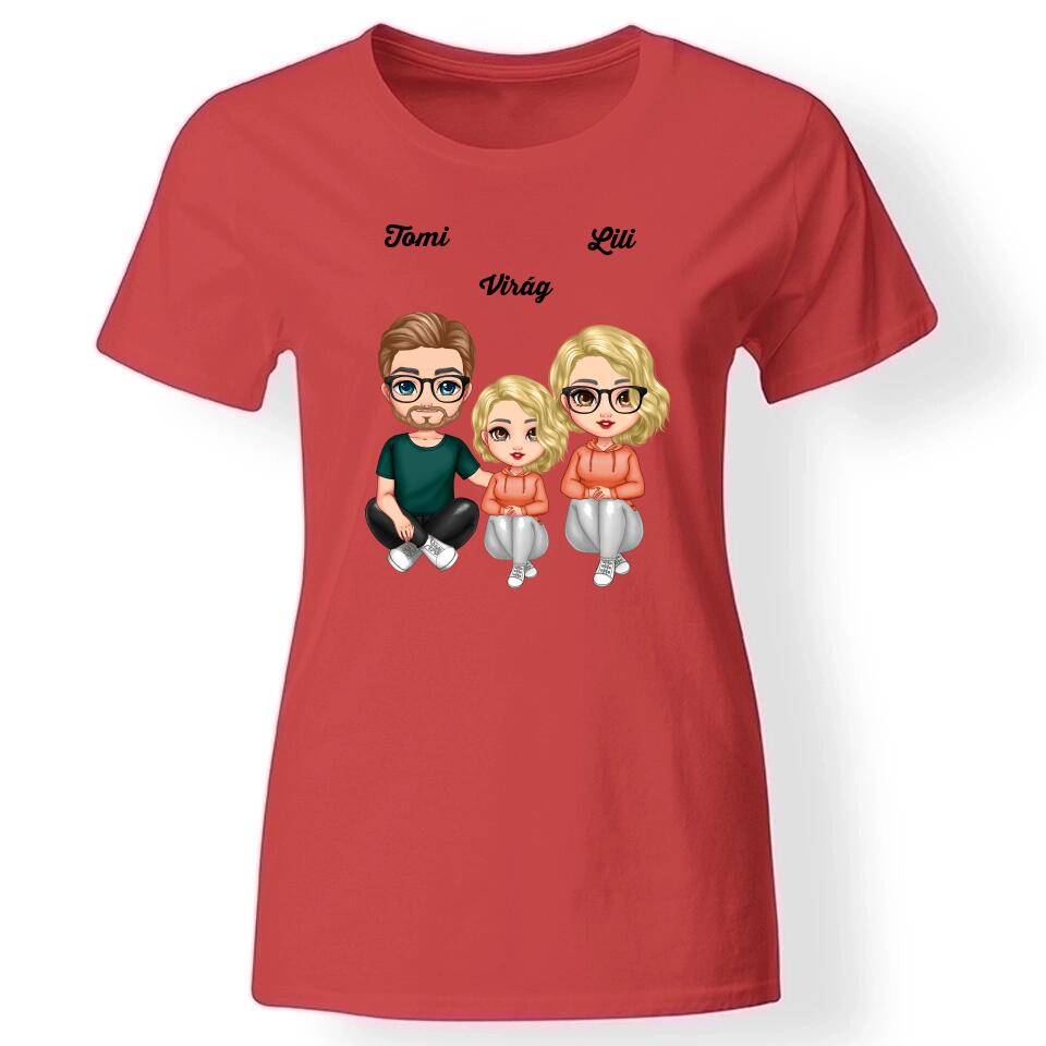 Cukifejű család női póló lánnyal piros