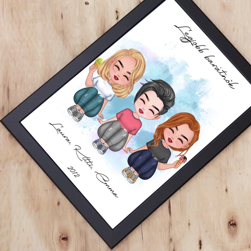 Csukottszemű 3 cuki barátnő falikép