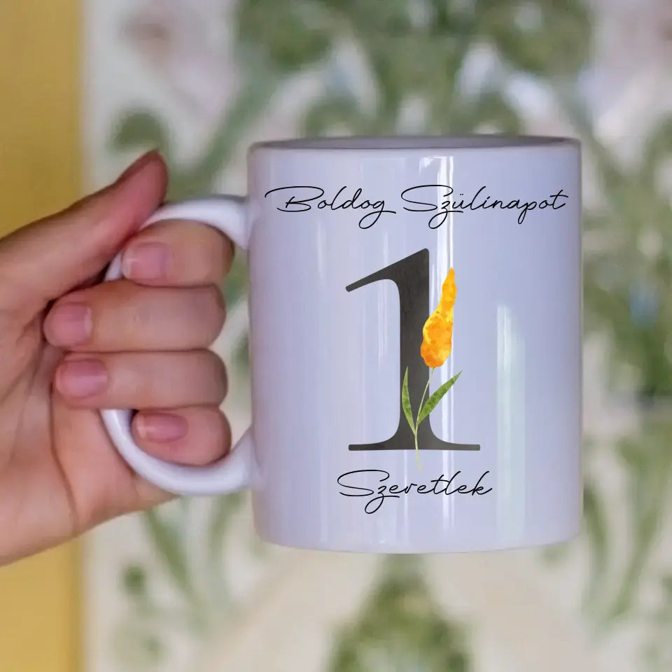 Szülinapi bögre virágos számmal