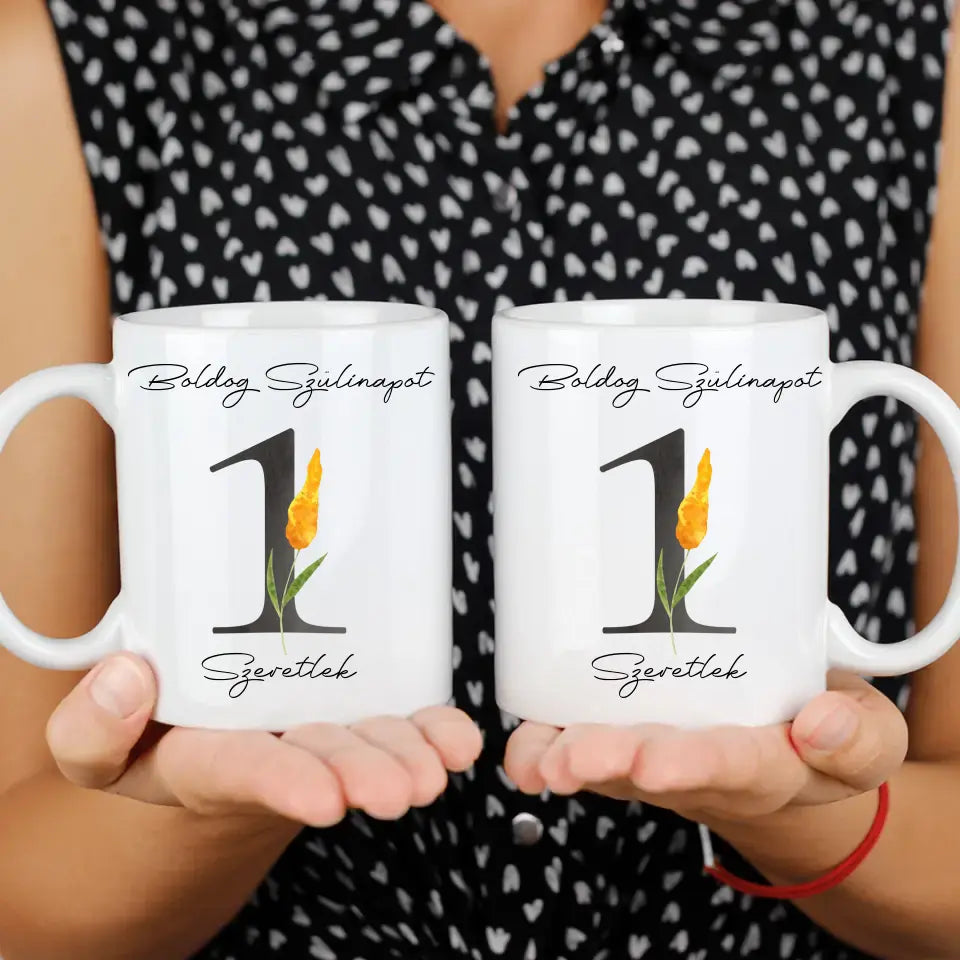 Szülinapi bögre virágos számmal
