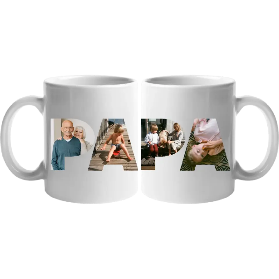 Apák napi egyedi ajándék bögre PAPA feliratos képekkel