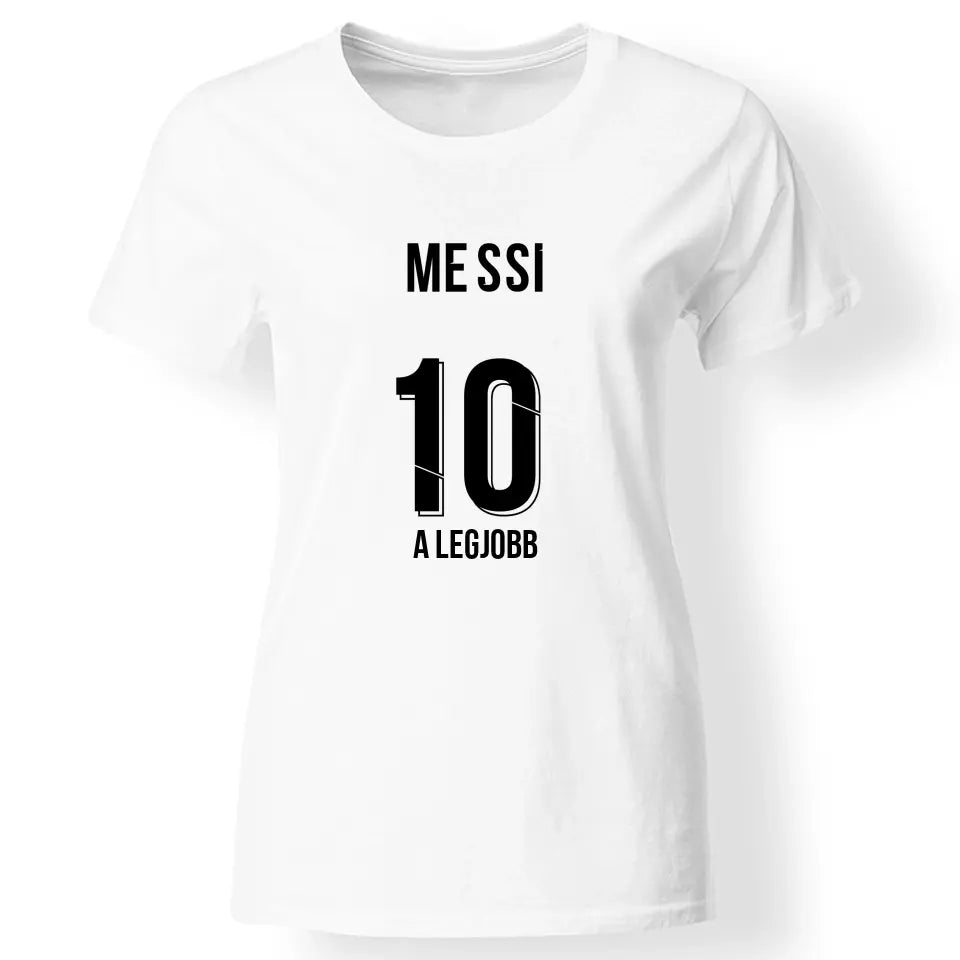 Messi Miami mez kinézetű póló nőknek fehér