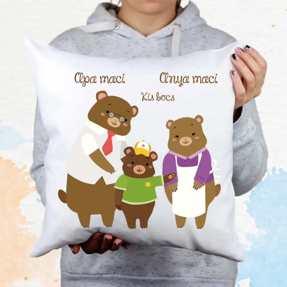 Mackó család párna egyedi névvel