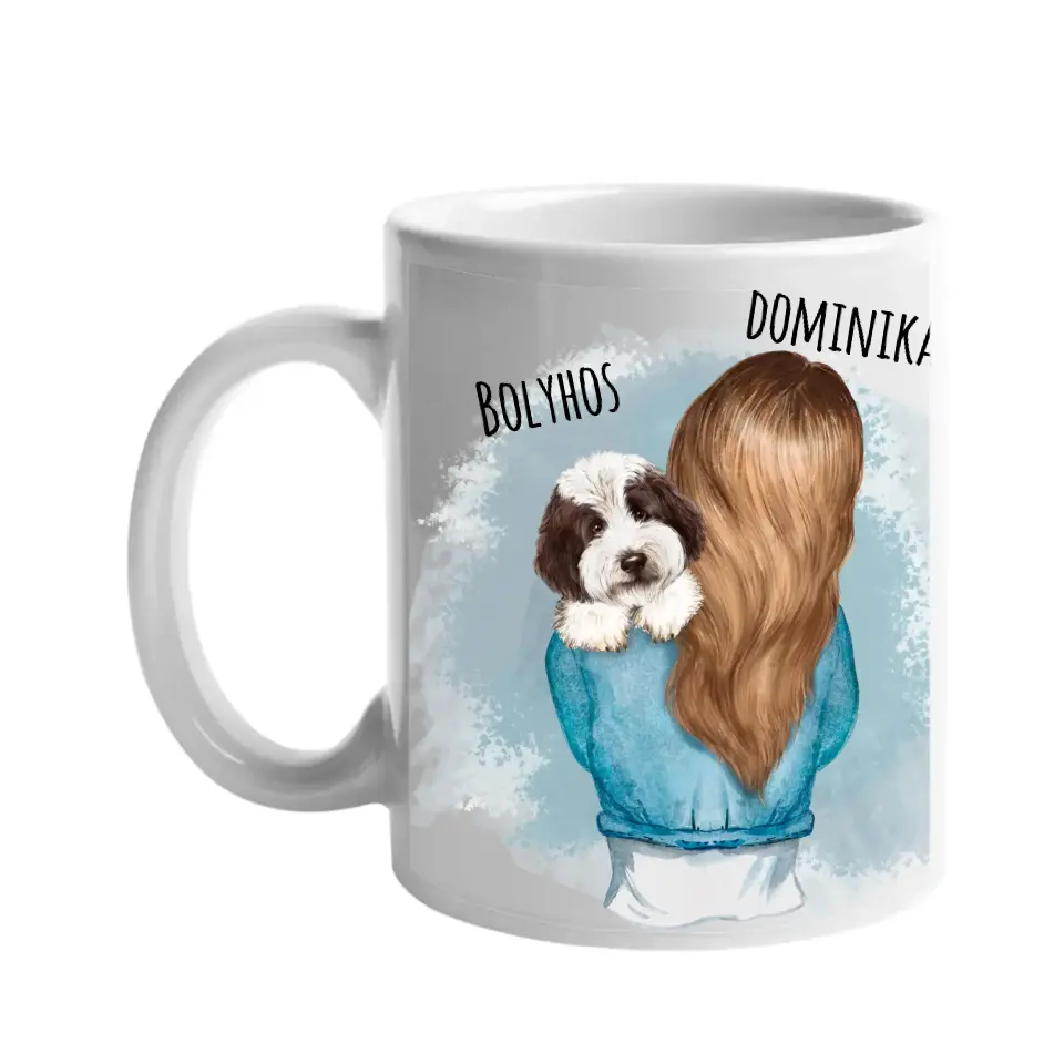 Egyedi bögre vállon ülő kutyákkal