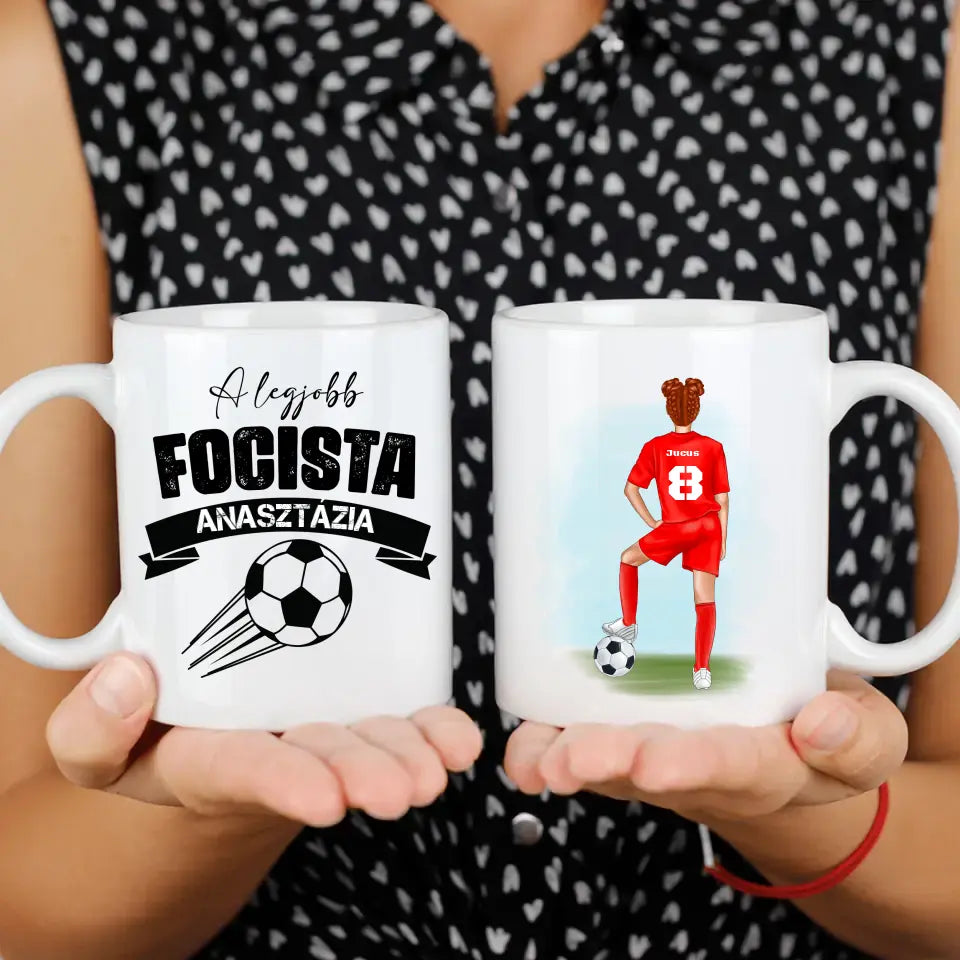 Személyre szabható focis bögre lányoknak