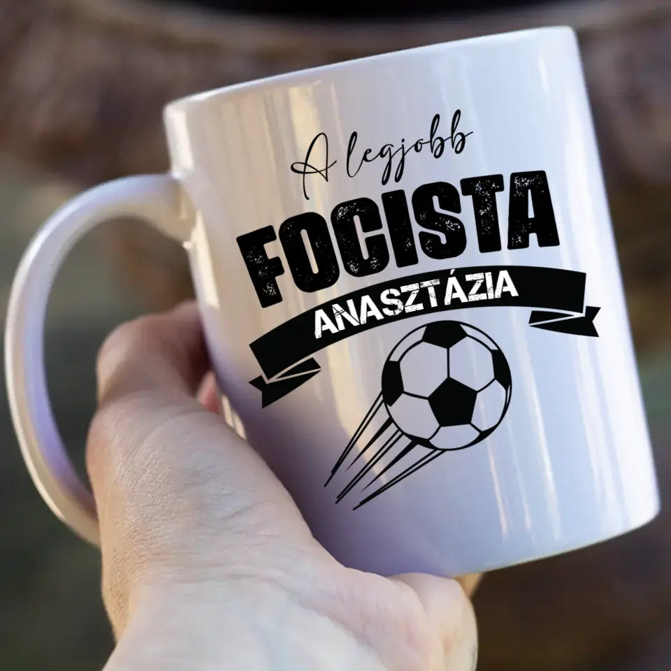 Személyre szabható focis bögre lányoknak