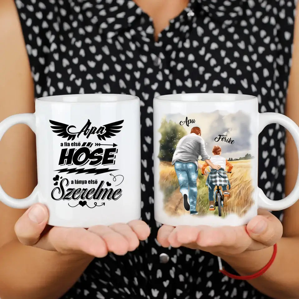 Szerkeszthető bögre apával és kisfiúval