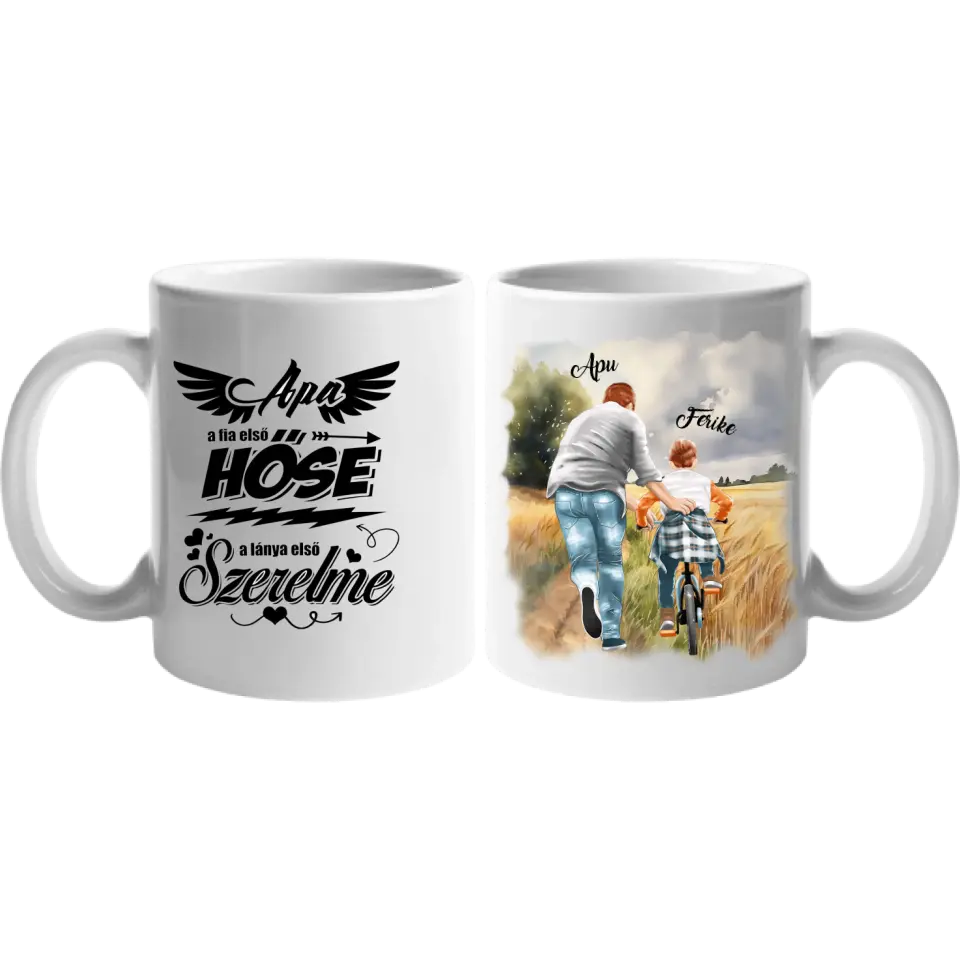 Szerkeszthető bögre apával és kisfiúval
