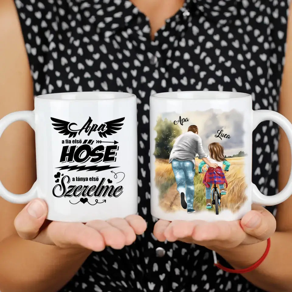 Szerkeszthető bögre apával és kislánnyal