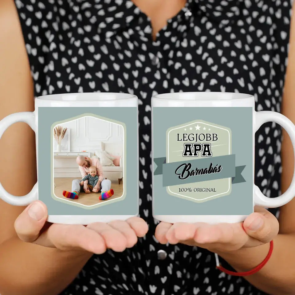 Egyedi fényképes ajándék bögre Legjobb Apa felirattal és választható névvel