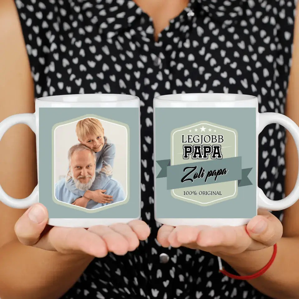 Egyedi fényképes ajándék bögre Legjobb Apa felirattal és választható névvel