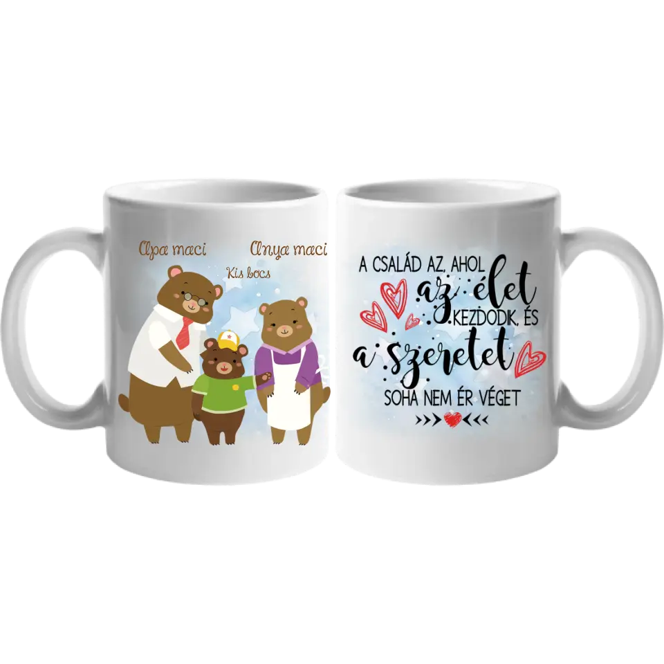 Mackó családos apák napi bögre