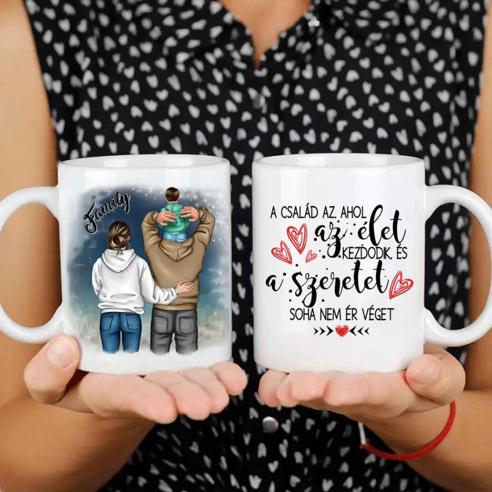 Család kisfiúval mintás egyedi bögre