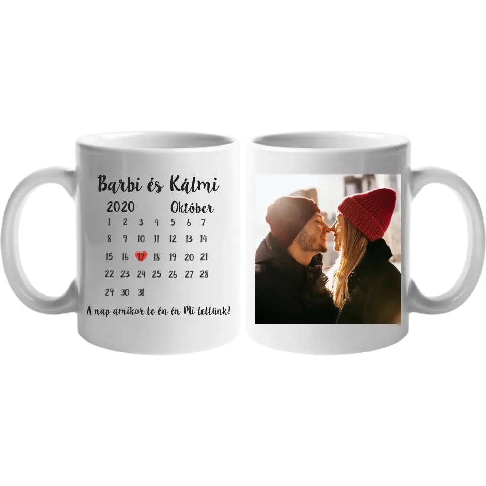 Egyedi bögre pároknak naptárral és képpel