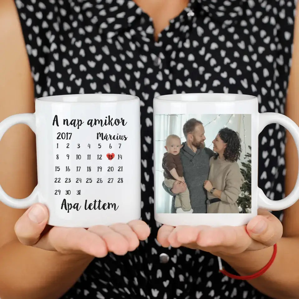 Egyedi bögre apáknak naptárral és képpel