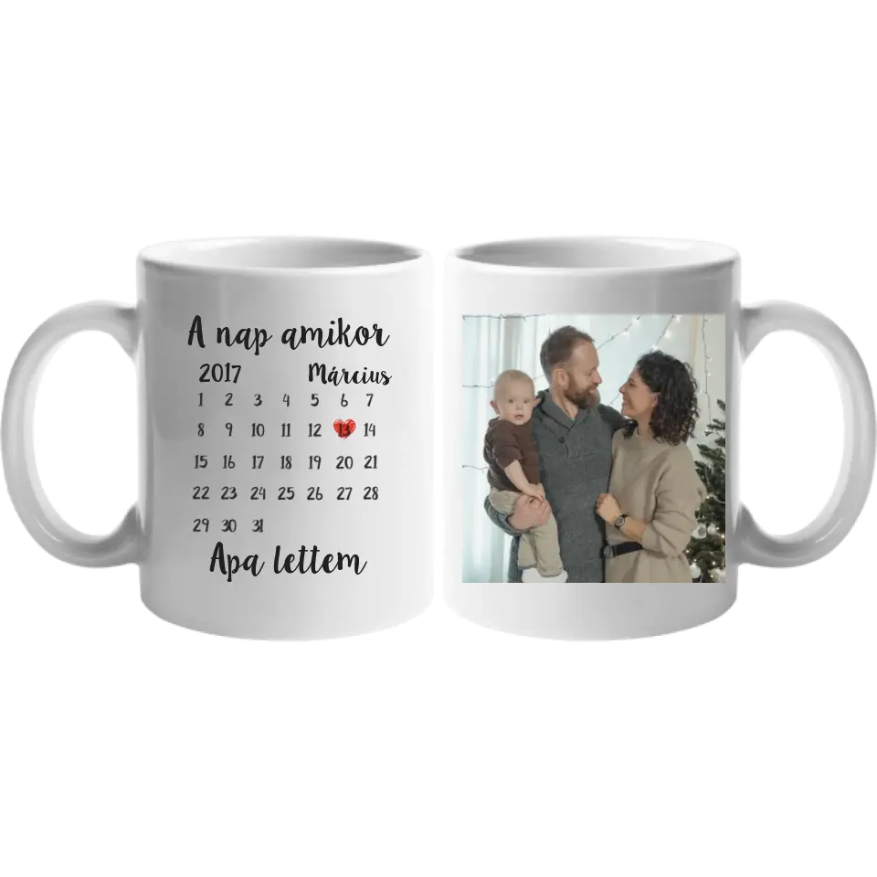 Egyedi bögre apáknak naptárral és képpel