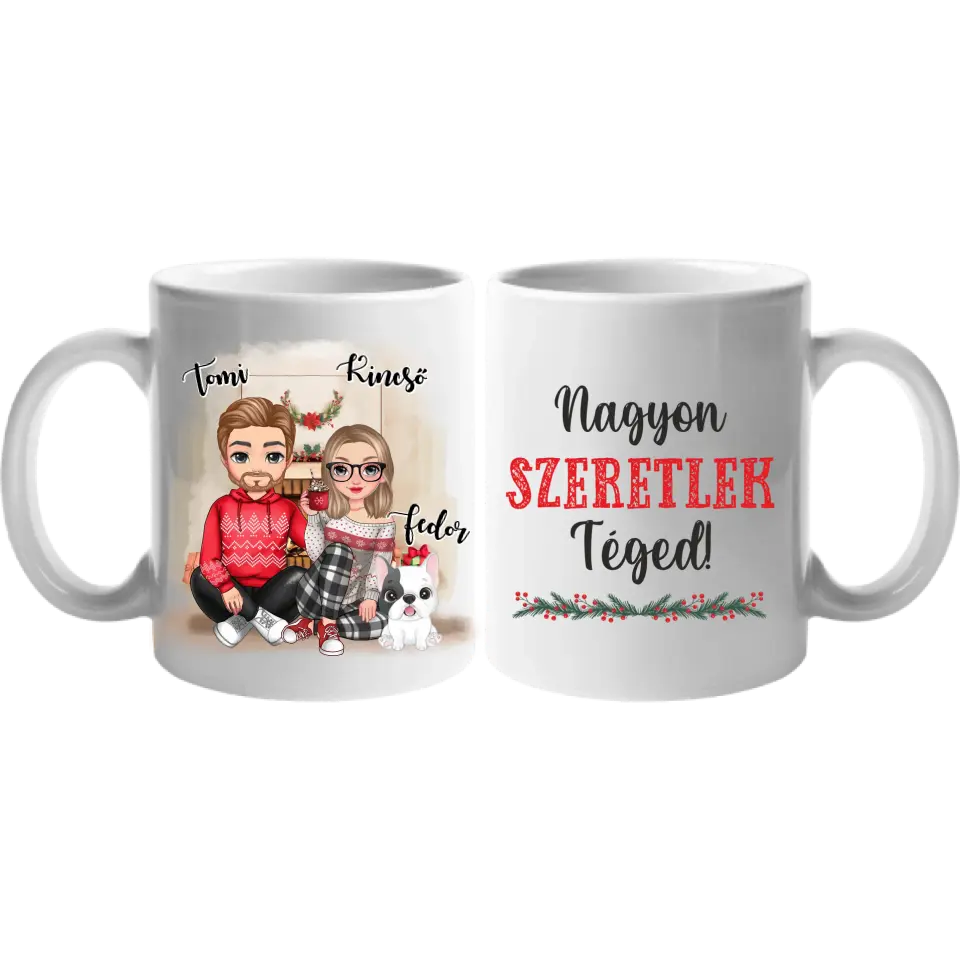 Karácsonyi cuki páros bögre kutyával