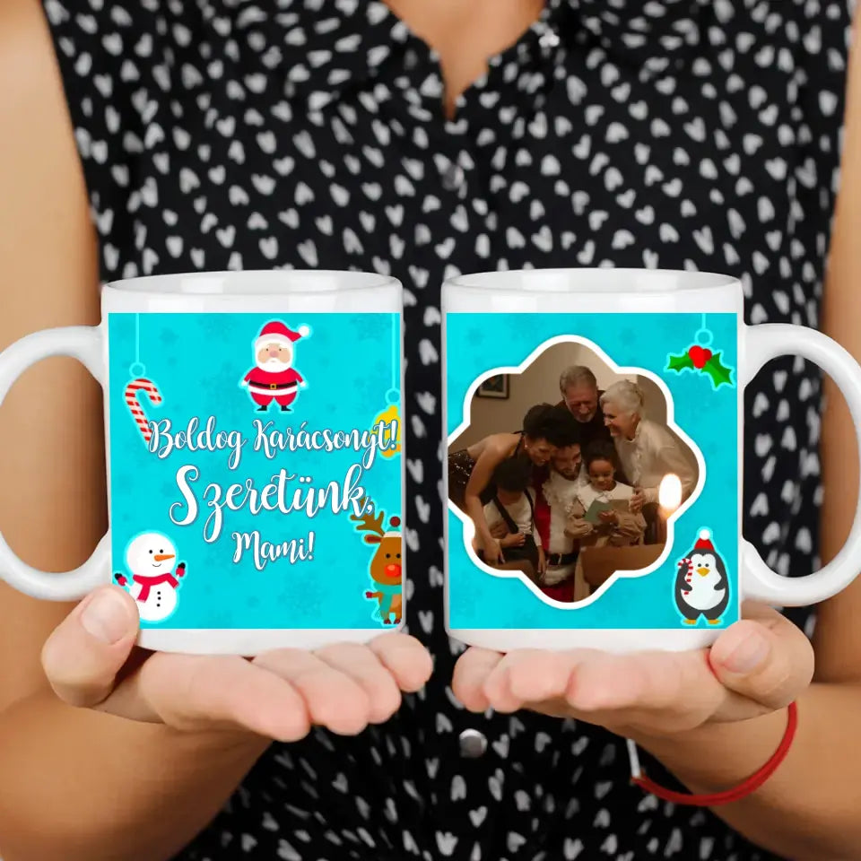 Karácsonyi bögre 1 képpel kék alappal