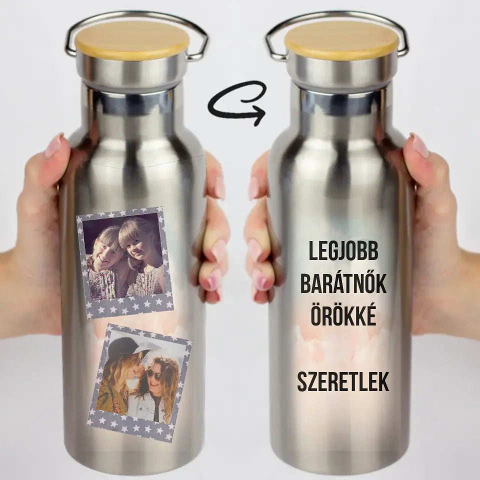 Egyedi polaroid fényképes kulacs felirattal