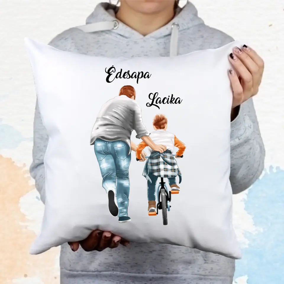 Szerkeszthető apa és fia apák napi párna