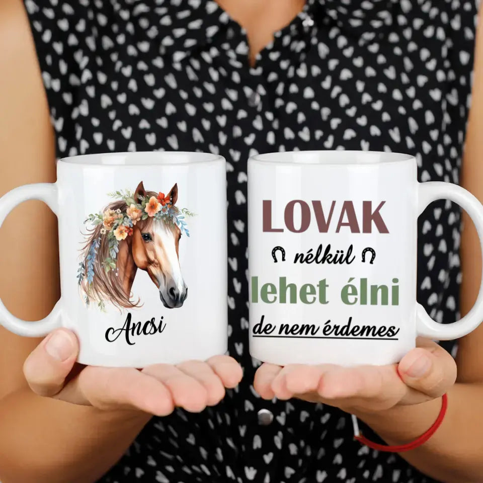 Virágos lovas bögre egyedi névvel