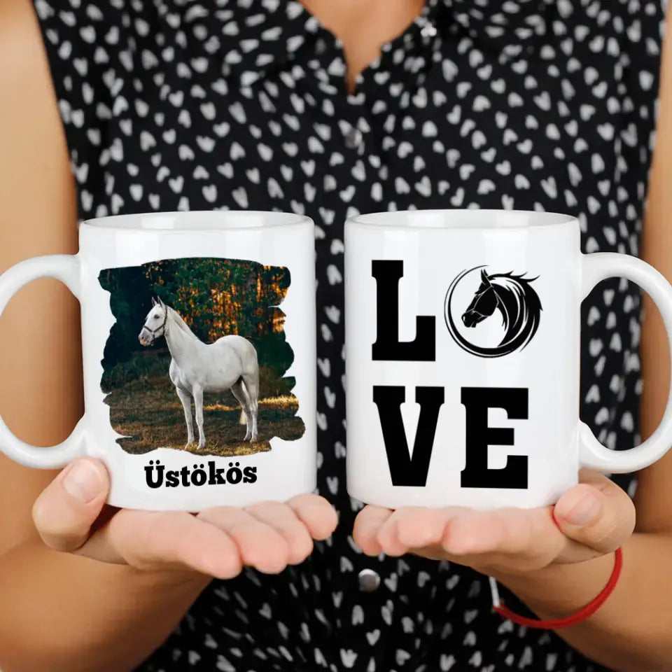 Egyedi fényképes lovas bögre love felirattal