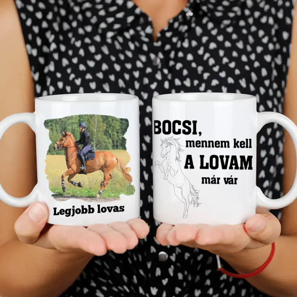 A lovam már vár egyedi képes lovas bögre