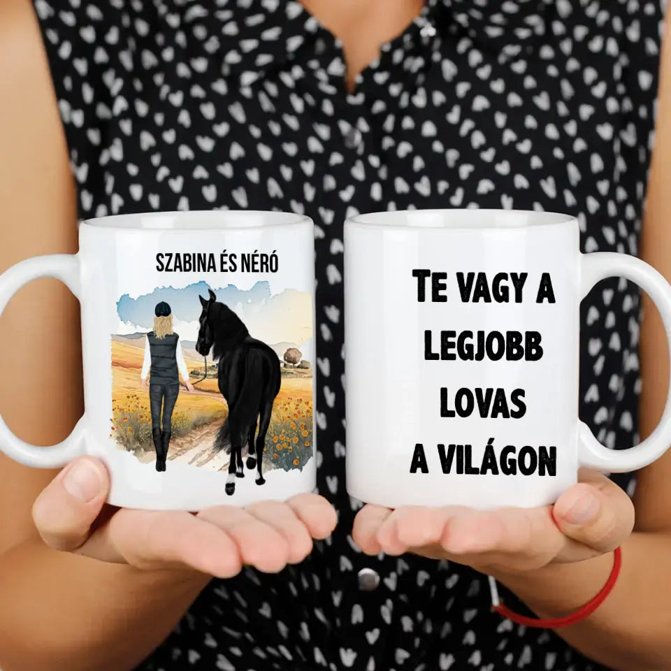 Egyedi lovas bögre nőknek névvel