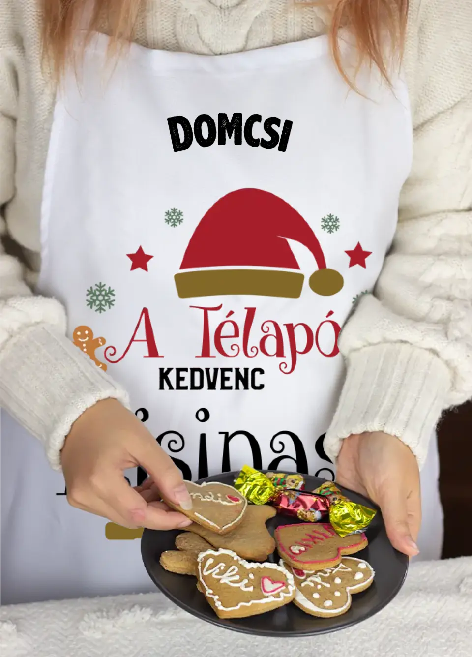 Télapó inasa karácsonyi kötény névvel