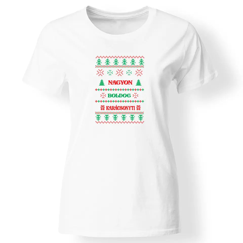 Kötött mintás karácsonyi női póló