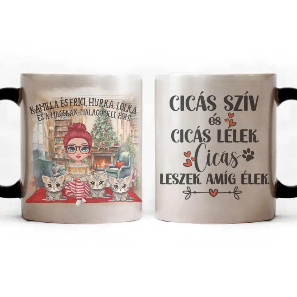 Karácsonyi gazdi macskákkal ajándék bögre választható fiú és lány karakterrel