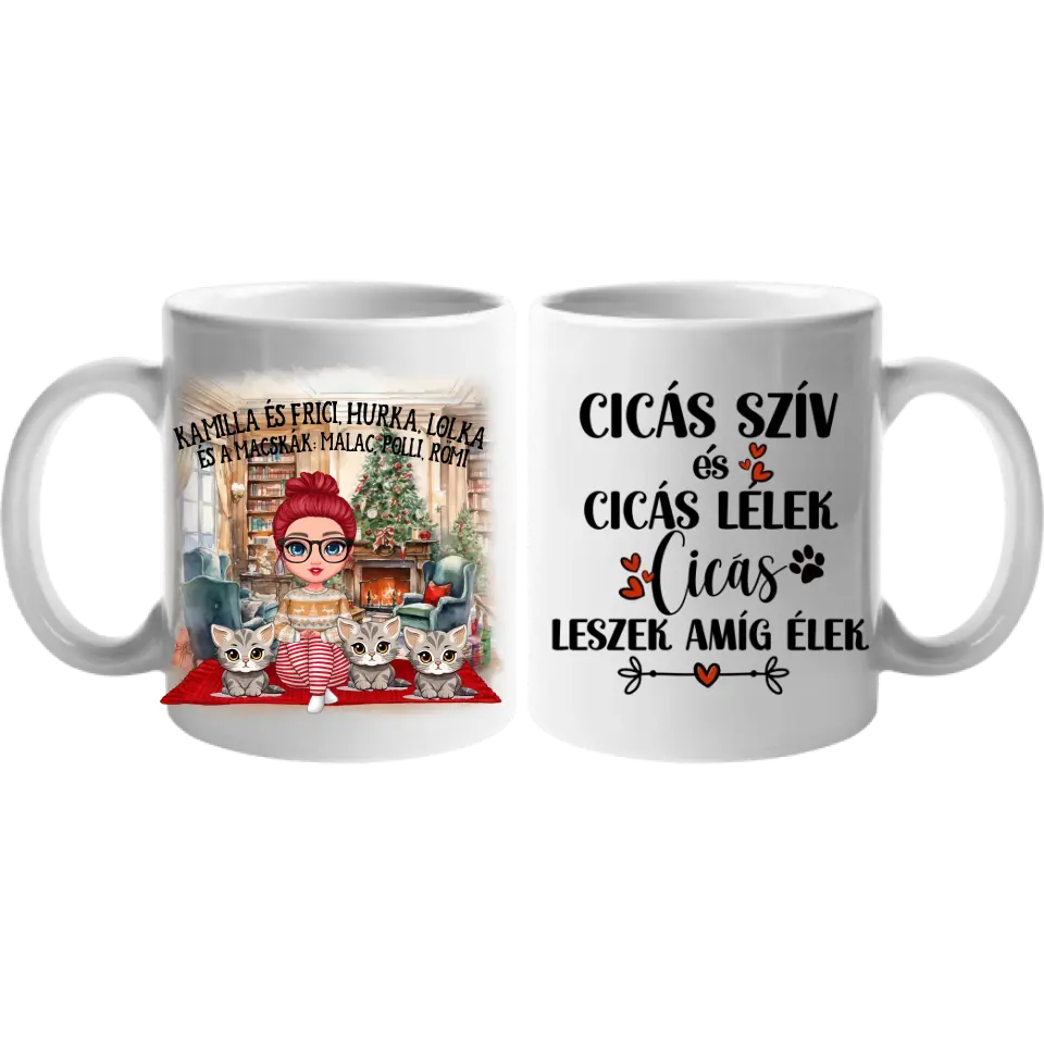 Karácsonyi gazdi macskákkal ajándék bögre választható fiú és lány karakterrel