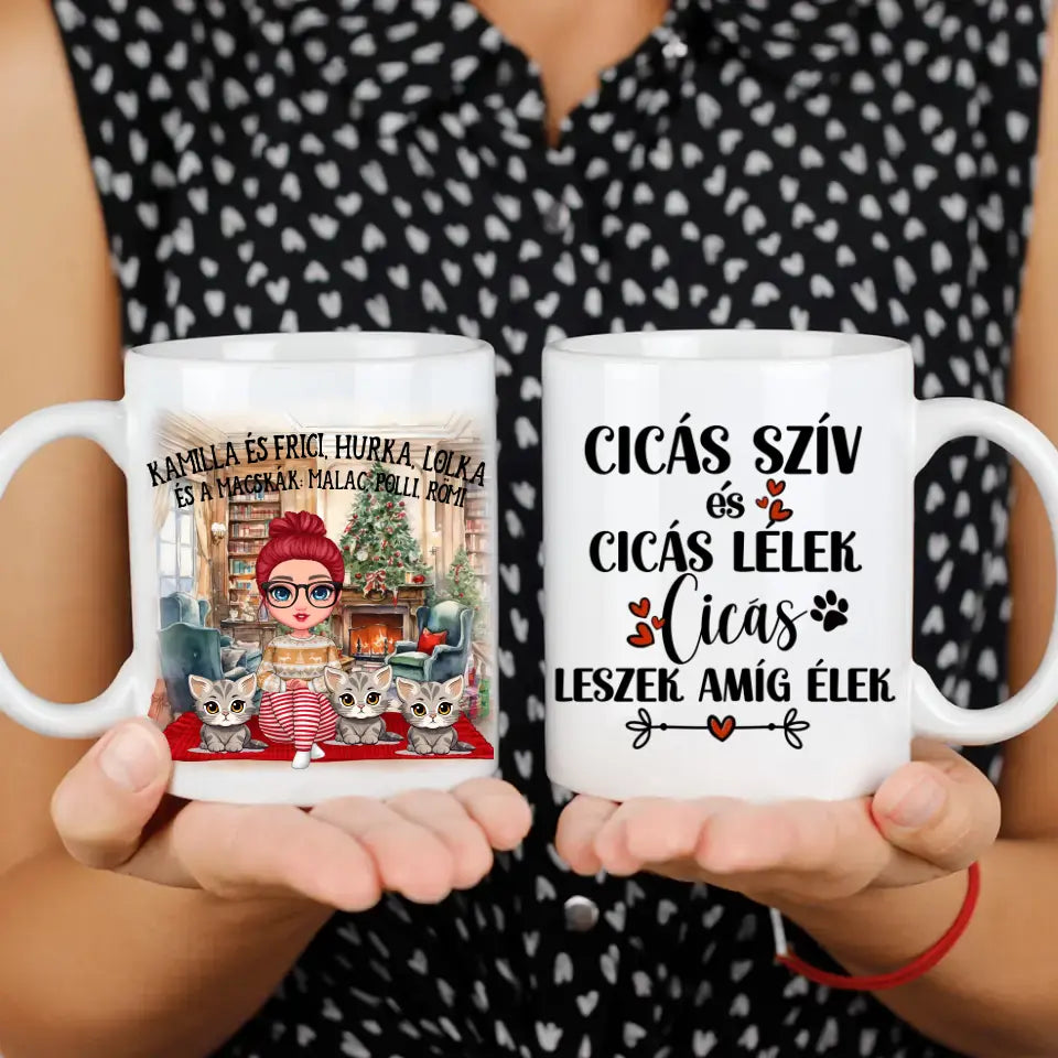 Karácsonyi gazdi macskákkal ajándék bögre választható fiú és lány karakterrel