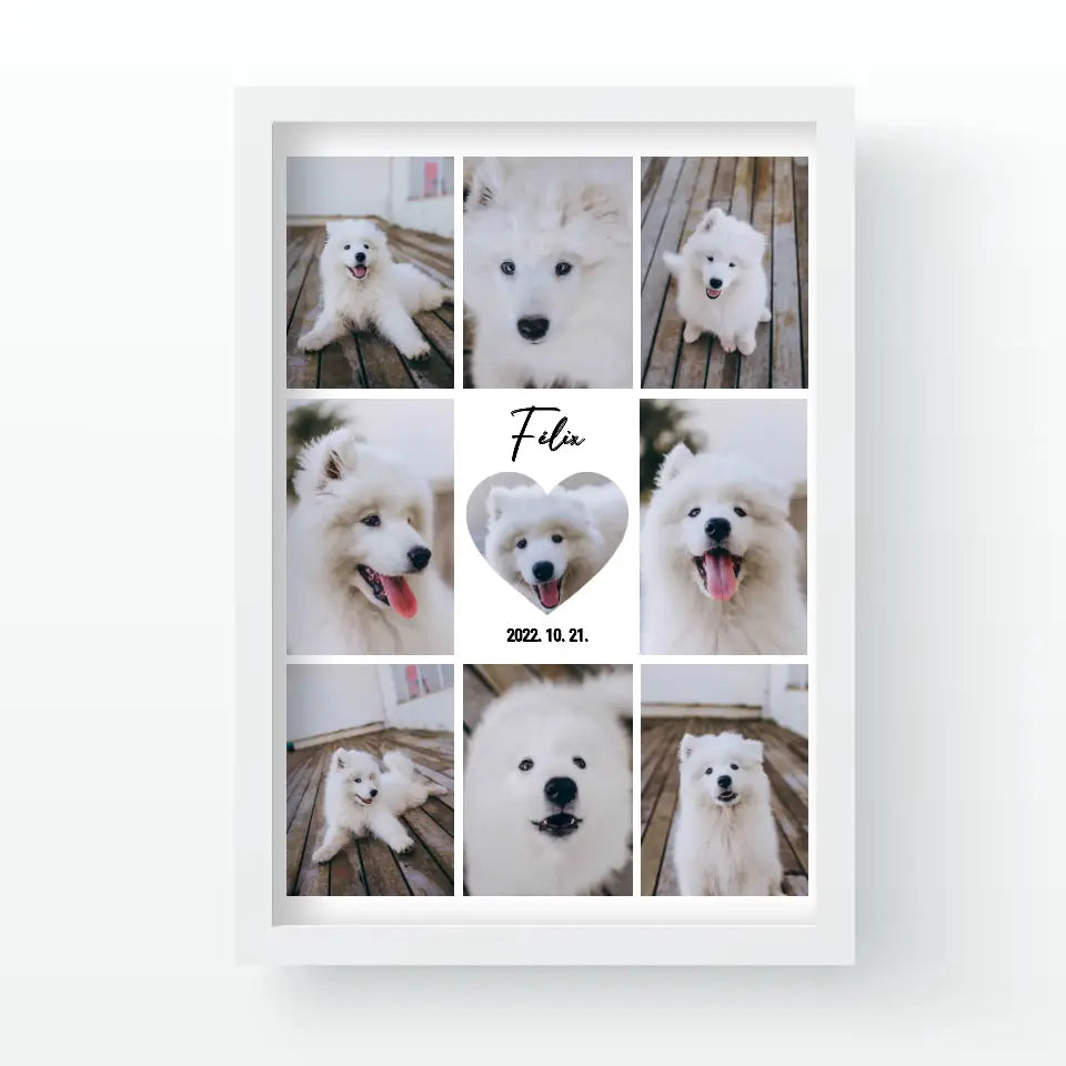 Fotókollázs falikép szívvel a közepén